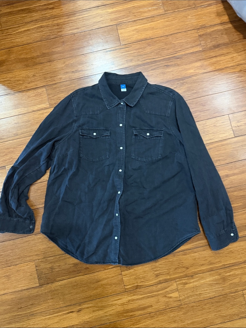 Old Navy Black Collared Button-Up Shirt XL